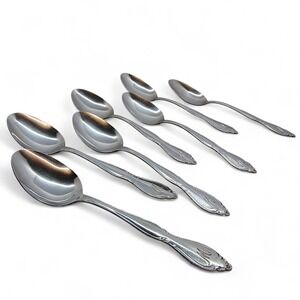 Customcraft Spoons M Monogram Floral Handle Vintage Japan Set of 7